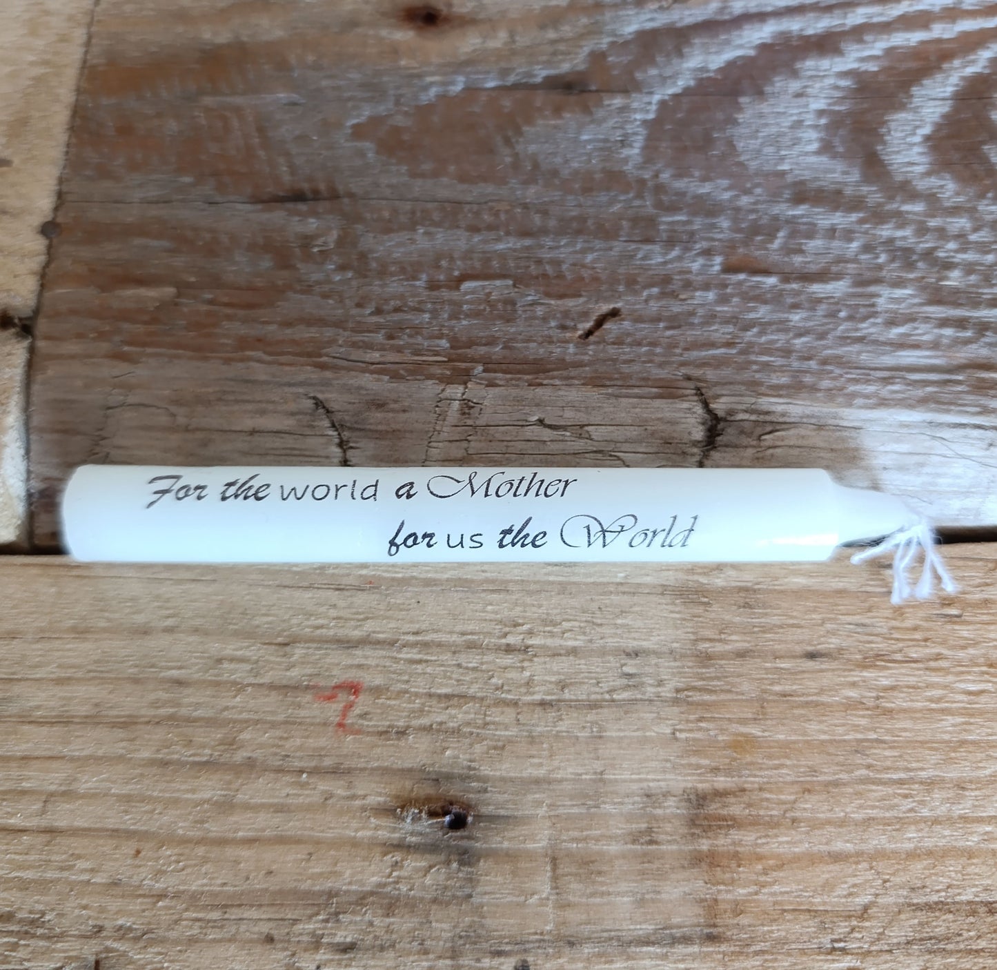 Kaars in glazen buisje 'For the world a mother for us the world'