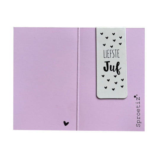 Bladwijzer in cadeaukaartje 'Liefste juf'