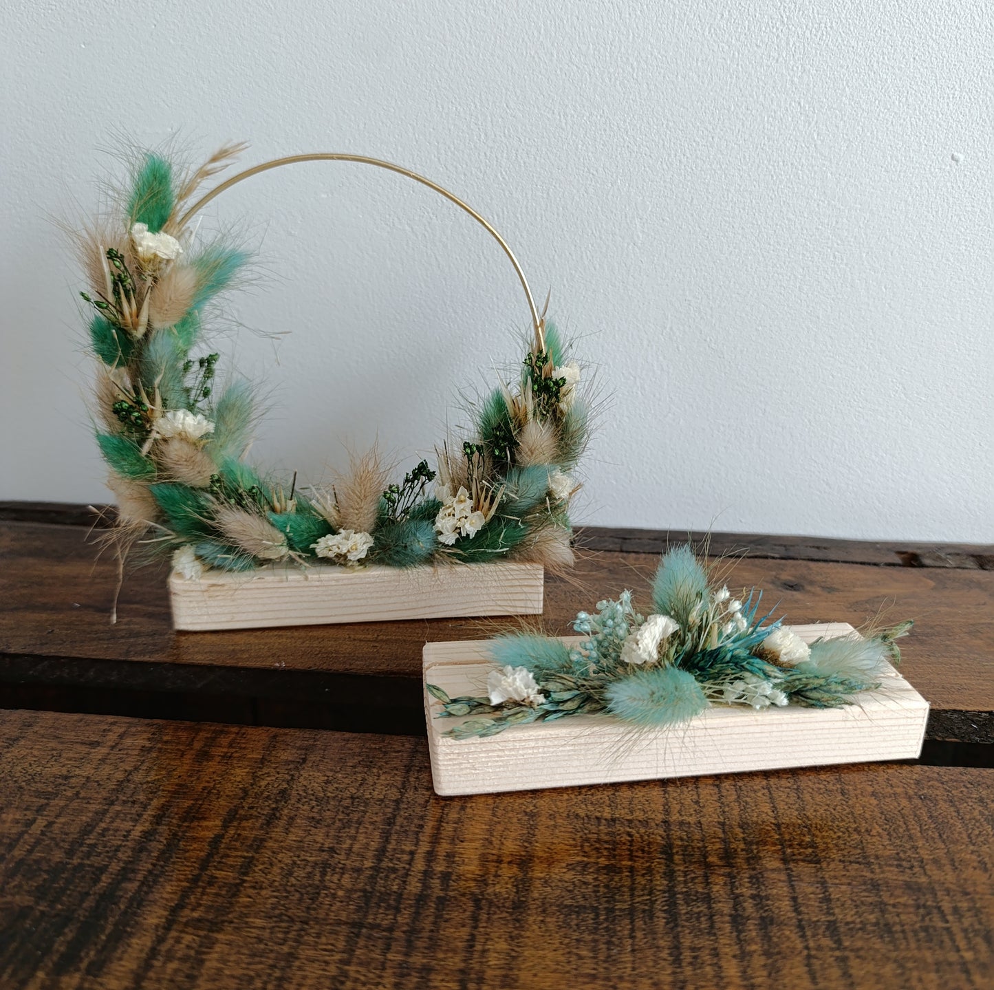 Flowerhoop cirkel met droogbloemen groen