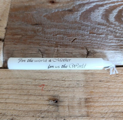 Kaars in glazen buisje 'For the world a mother for us the world'