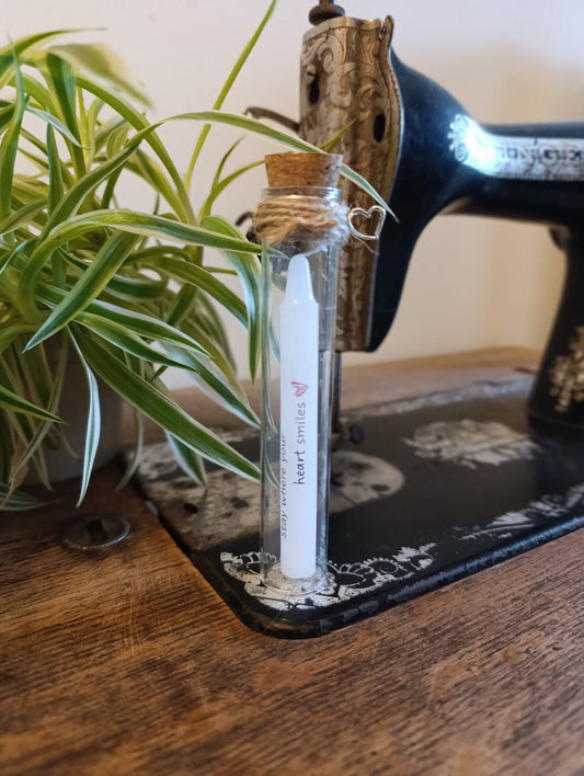 Kaars in glazen buisje 'Stay where your heart smiles'